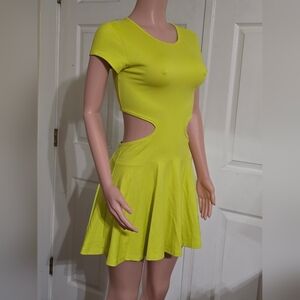 Miss Lola Neon Lime Cutout Fit-and-Flare Dress